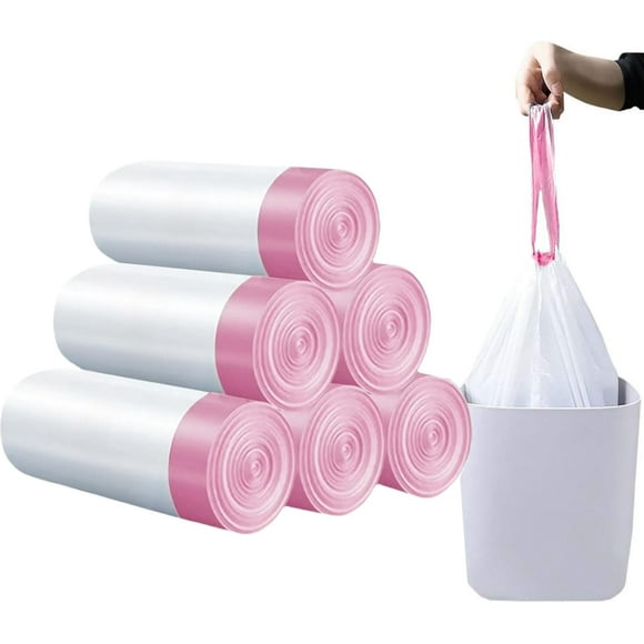 6 Gallon Trash Bags, 0.6 Mil Drawstring Small Garbage Bags Unscented 18 Liter Extra Thick Plastic Wastebasket Liners, 80 Counts (White)