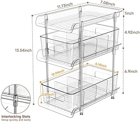 3 Tier Clear Bathroom Organizer with Dividers, Multi-Purpose Pull-Out Pantry Organization and Storage, Under Sink Closet Organizers and Storage, Vanity Skincare Cosmetic Organizer Medicine Bins