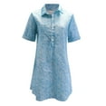 thumbnail image 4 of Vestido informal de manga corta con estampado para mujer: minivestido con cuello alto y bolsillos, tejido de poliéster, corte holgado, adecuado para el uso diario en primavera, otoño e invierno., 4 of 5
