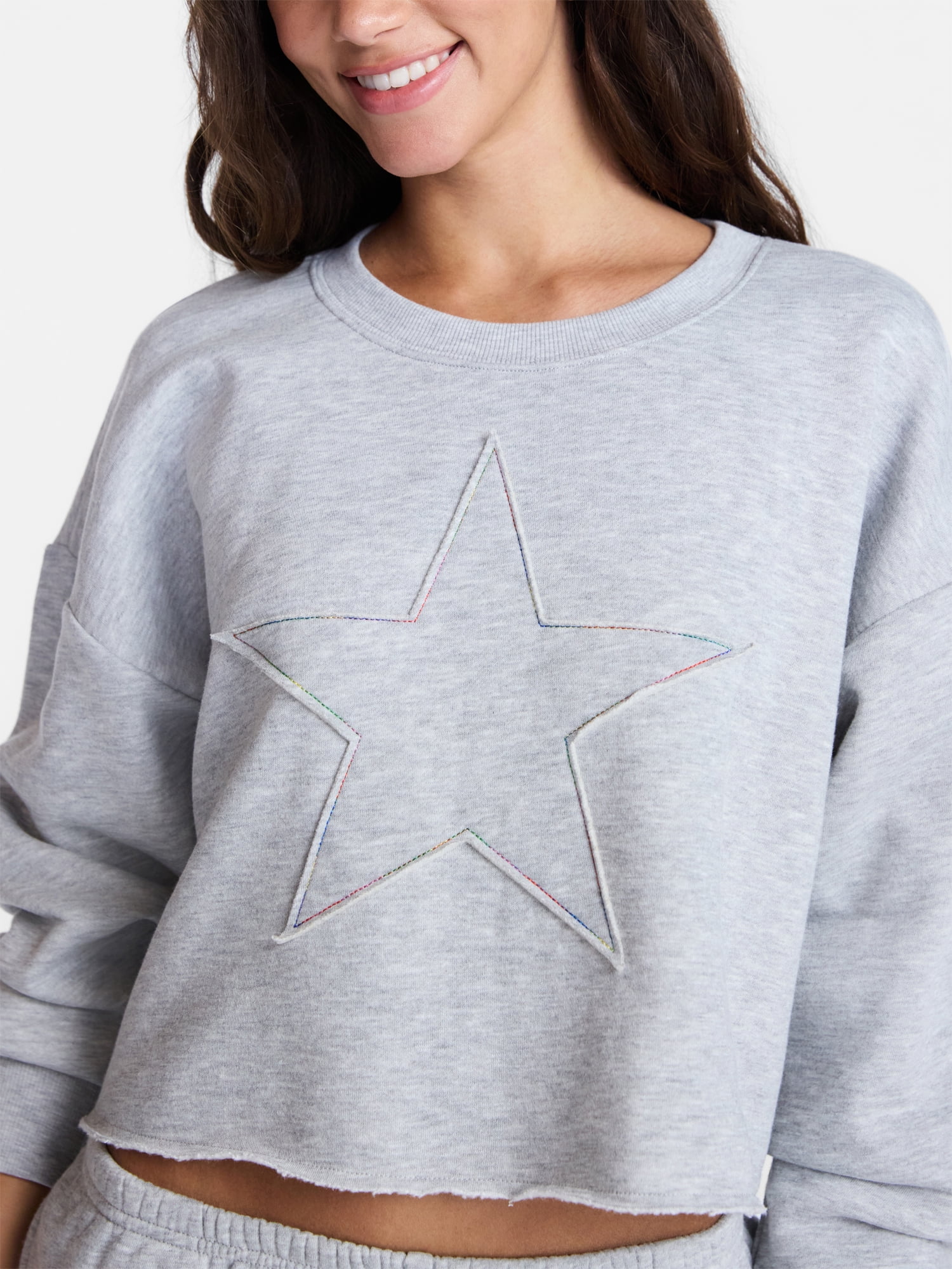 No Boundaries Embroidered Cropped Crewneck Sweatshirt, Women's XXS-XXL