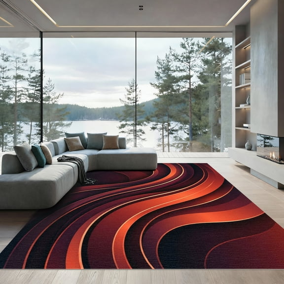 ODIKA 4' x 6' Machine Washable Non-Slip Area Rug, abstract geometric High Traffic Rug, Red, 1119347