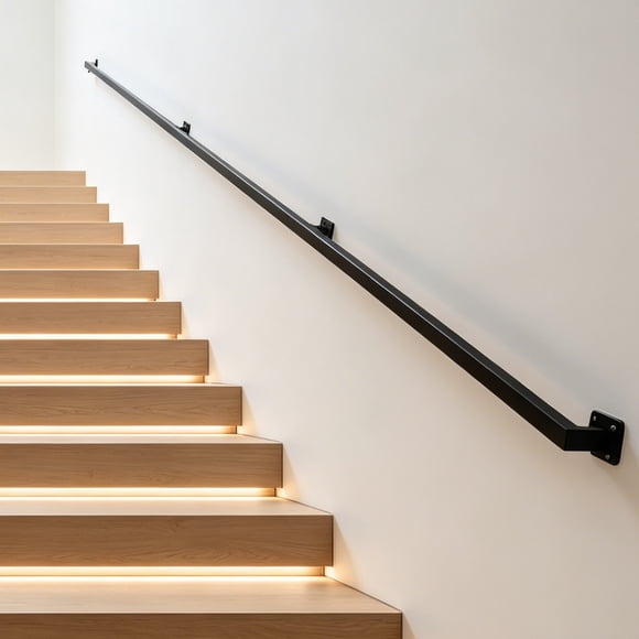500 lbs Stair Handrail 6/8/10/12 FT Wall Mount, Black Industrial Metal Railing Indoor Outdoor, Heavy Duty Square Tube Rail for Stairs Loft Porch Deck