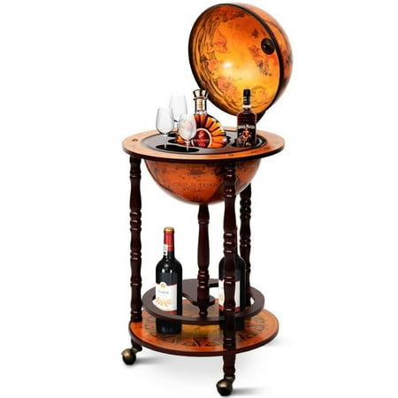 Gymax Wood Globe Wine Bar Stand 16th Century Italian Rack Liquor Bottle