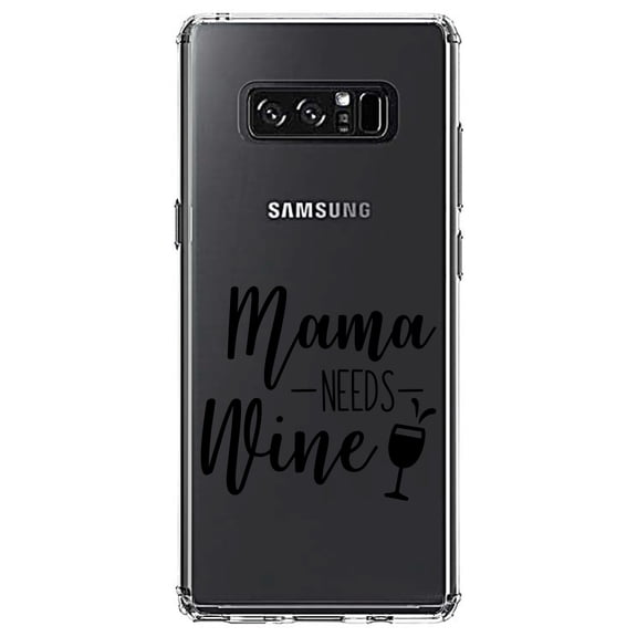 DistinctInk Clear Shockproof Hybrid Case for Samsung Galaxy Note 8 - TPU Bumper Acrylic Back Tempered Glass Screen Protector - Mama Needs Wine - Wine Glass