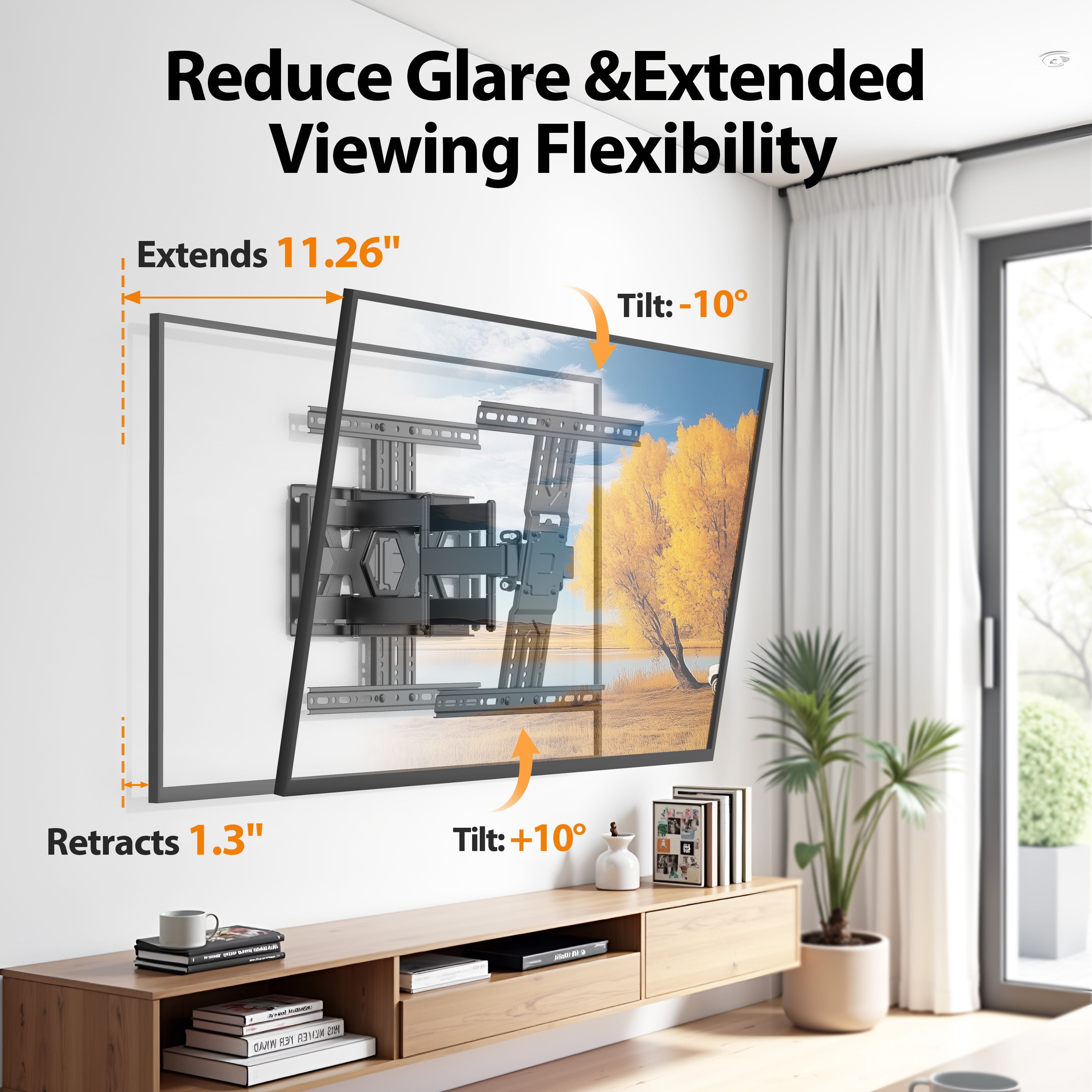 MountLiving Ultra Slim TV Wall Mount for 26-65" Screens, 1.3" Thin Profile, Swivel & Tilt, Max VESA 400x400mm, 99 lbs, Fits 16" Studs