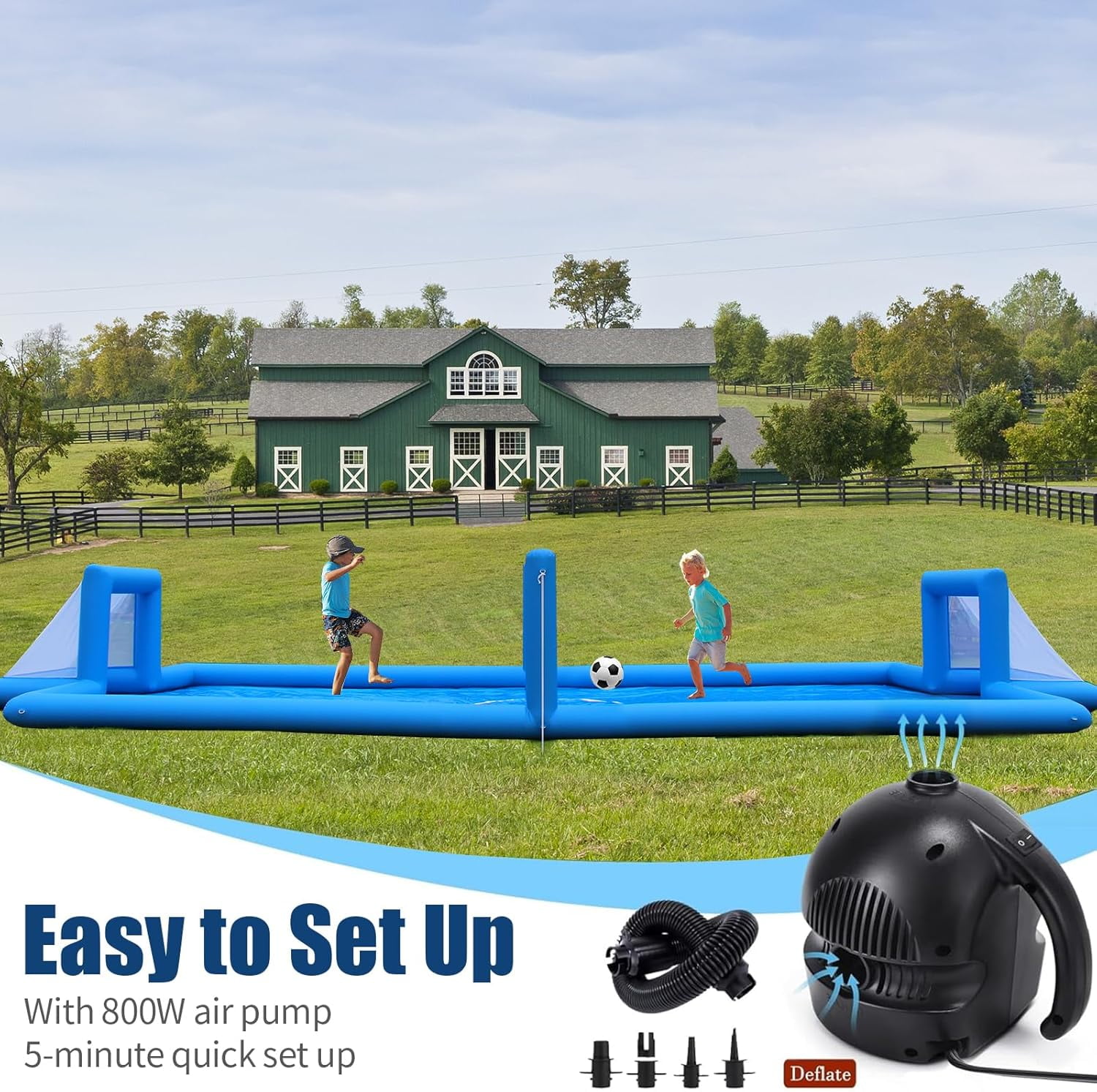 PPXIA 33FT Inflatable Volleyball Court with 800W Air Pump for Beach, Pool & Backyard Outdoor Games