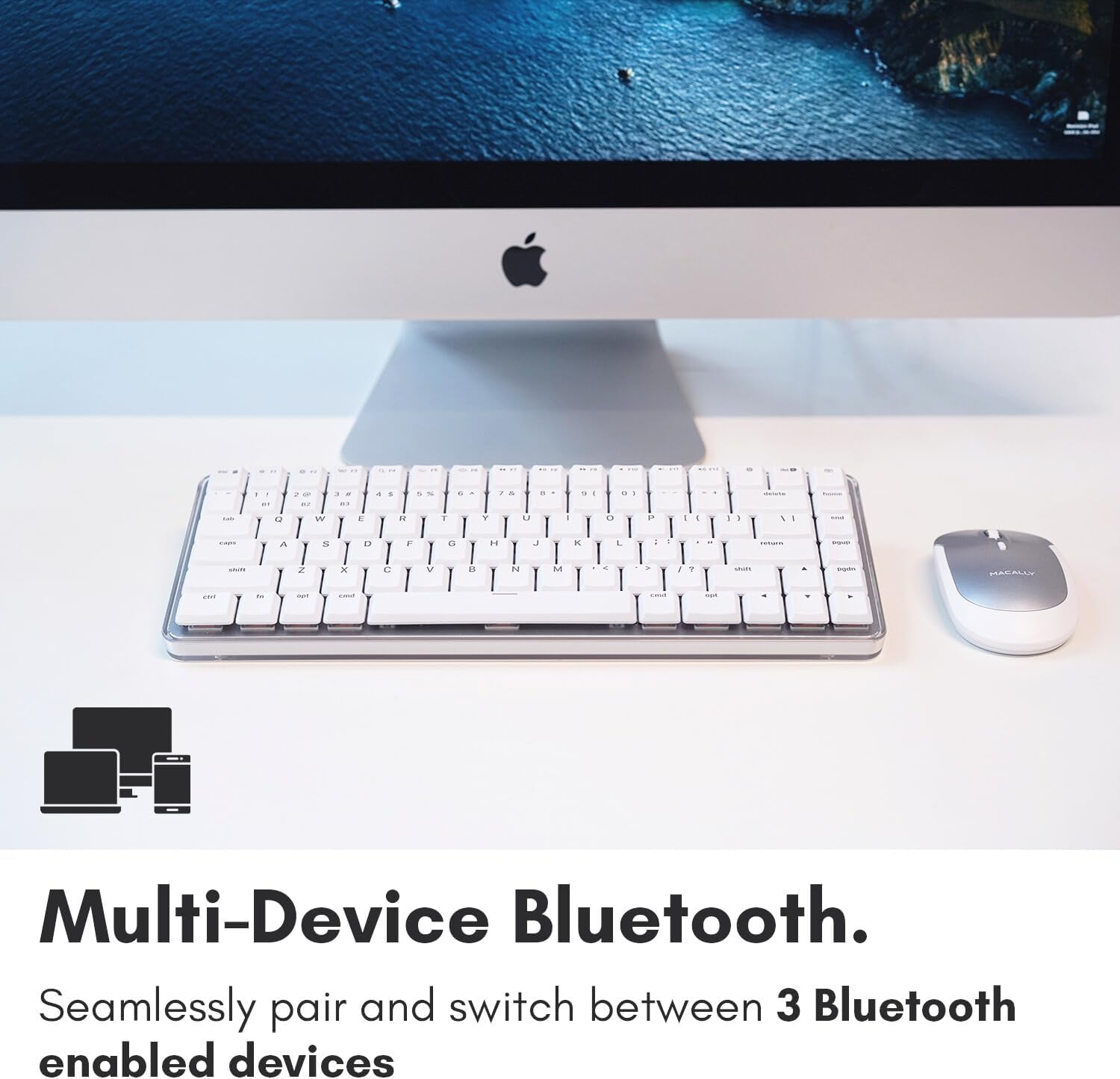 Macally Wireless Mechanical Keyboard for Mac | Compatible Bluetooth Apple Keyboard (75% Size, Blue Tactile Switches)  Compact, Multi Device, Backlit for MacBook Pro/Air, iMac, Mac Mini/Pro