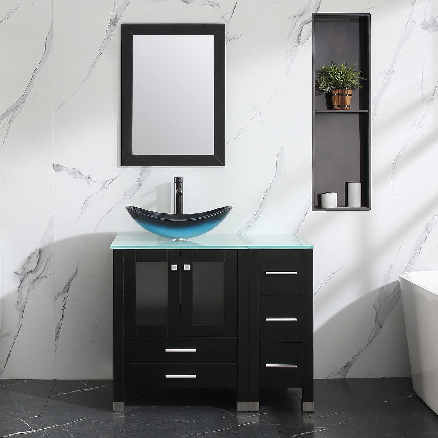 Wonline 36inch Bathroom Vanity with Sink Combo Modern Black Cabinet ...