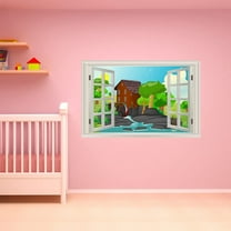 VWAQ Kids Window Wall Decal House by The Creek Peel and Stick Nursery Sticker - NWT30 16"H X 24"W