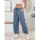 thumbnail image 3 of Pantalones deportivos Athlisan Baggy Barrel de pierna ancha para mujer, color azul, talla M, 3 of 7