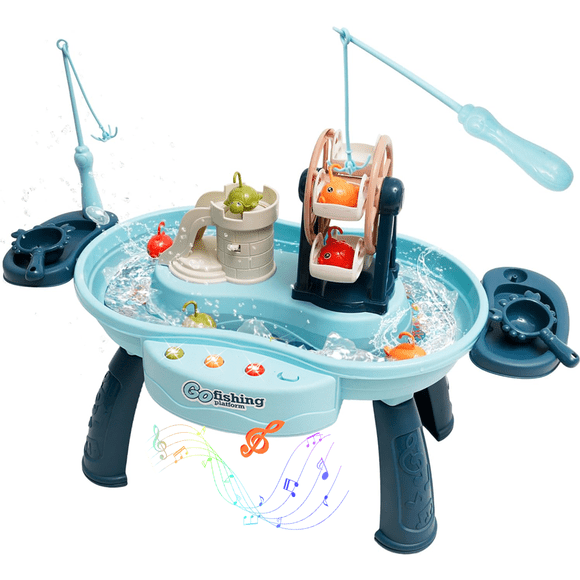 CUITING Fishing Game Water Table Toys for Toddlers Electronic Musical Fishing Game Board Play Sink Water Toys for Kids 3 4 5 6 Year