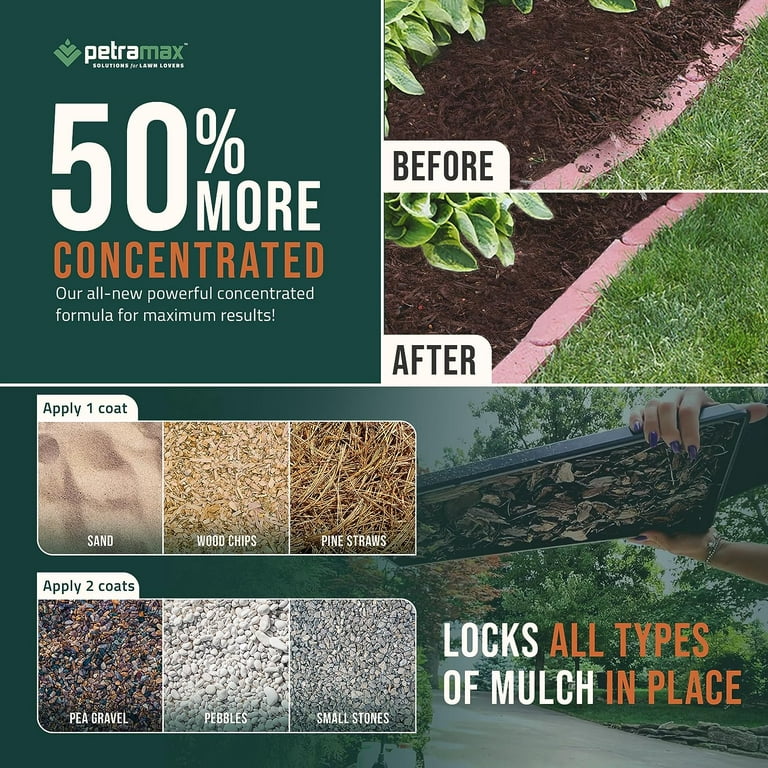 PetraTools Max Mulch Glue for Landscaping Concentrate Covers (150-300 sq  ft), Mulch Binder Glue, Pea Gravel, Mulch for Garden, Mulch for  Landscaping, Landscape Rock Glue, Gravel Glue & Lock (32oz)