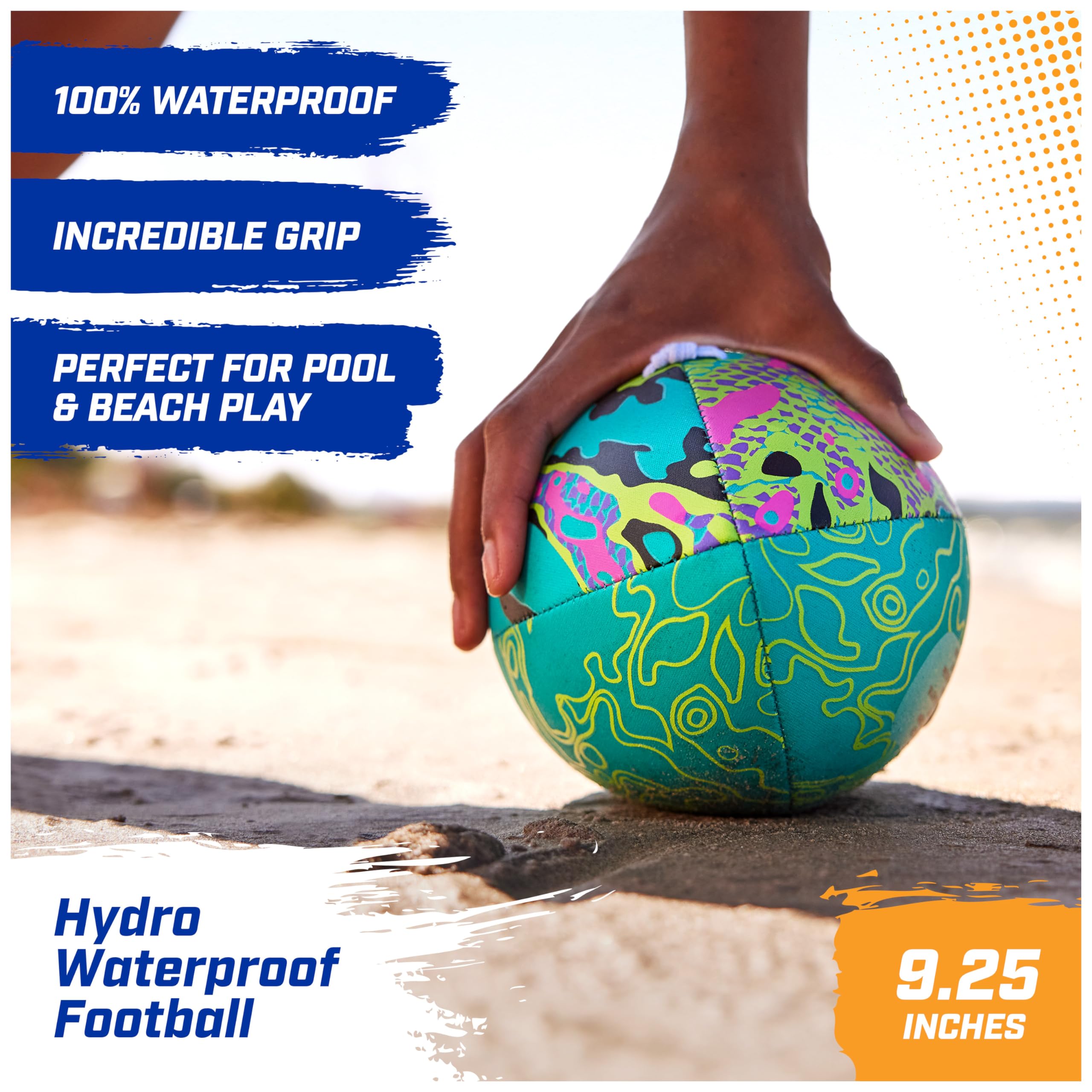 SwimWays Hydro Waterproof Football, 9.25 Inches, Blue Blue (New Version)