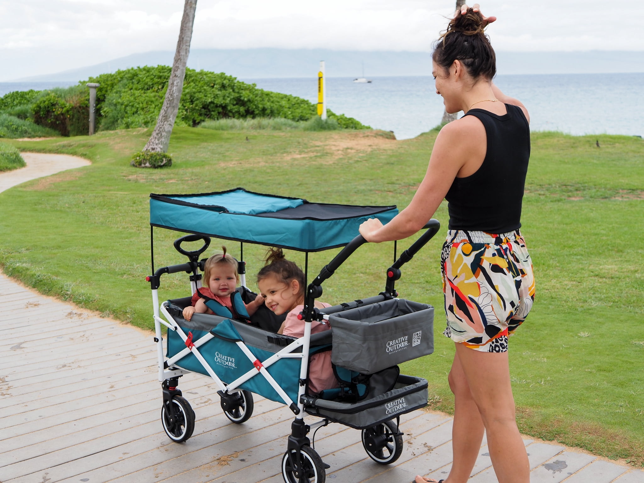 Creative Outdoor Push Pull Titanium Series Folding Wagon Stroller Cart Navy Blue