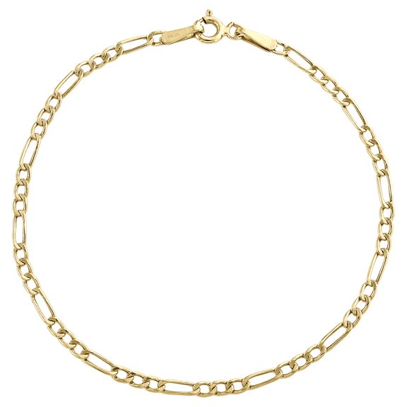 Real 10K Yellow Gold 2.25mm Hollow Plain Fiagro Link Bracelet / Anklet 10 Inch