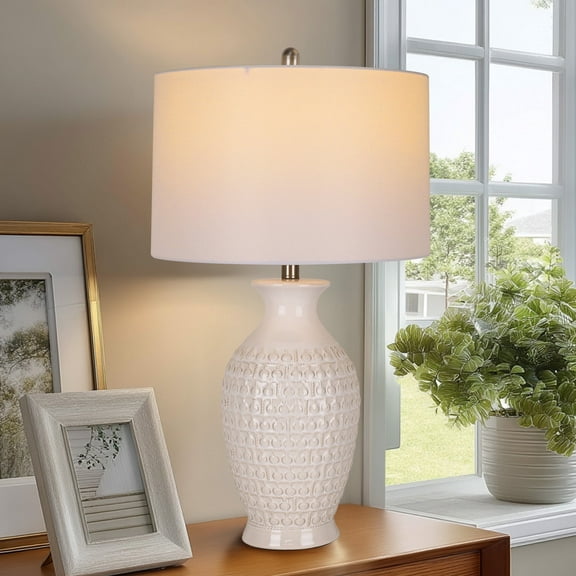 28in Modern Ceramic Table Lamp,Nightstand Lamp with Bulb