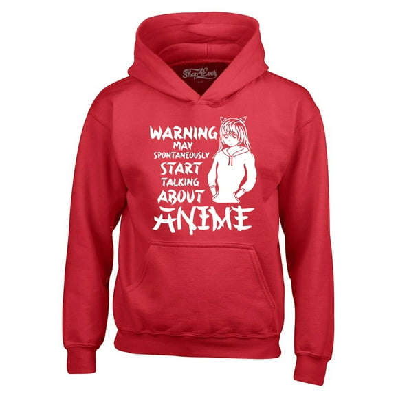 Shop4Ever Men's Warning May Start Spontaneously Talking About Anime Hooded Sweatshirt Hoodie Large Red