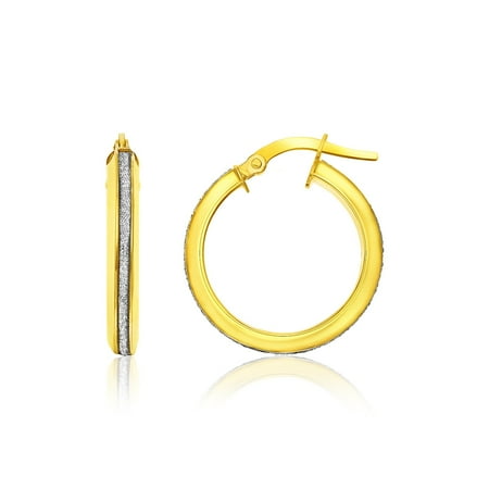 Rcj 14k Two Tone Gold Hoop Earrings With Glitter Center 14k Two Tone Gold Hoop Earrings With Glitter Center