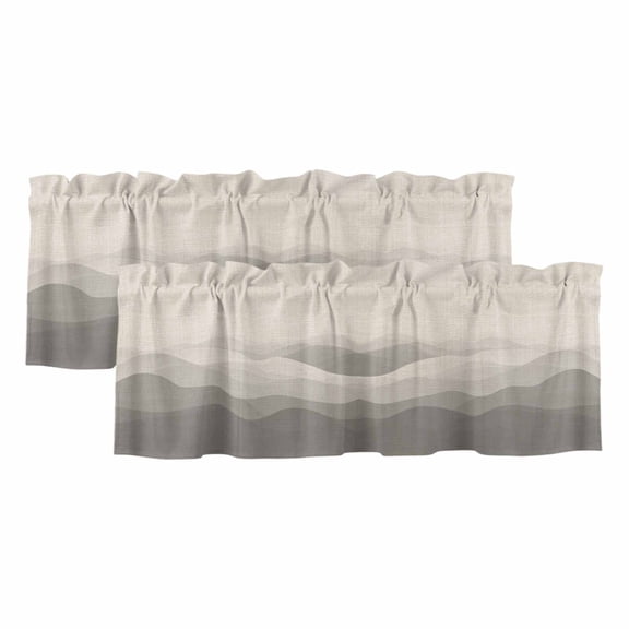 Grey Beige Ombre Valances for Windows, Minimalist Ocean Waves Linen Light Filtering Kitchen Curtains, Rod Pocket Window Valance Curtains for Living Room Bedroom, 42" W x 12" L, 2 Panels
