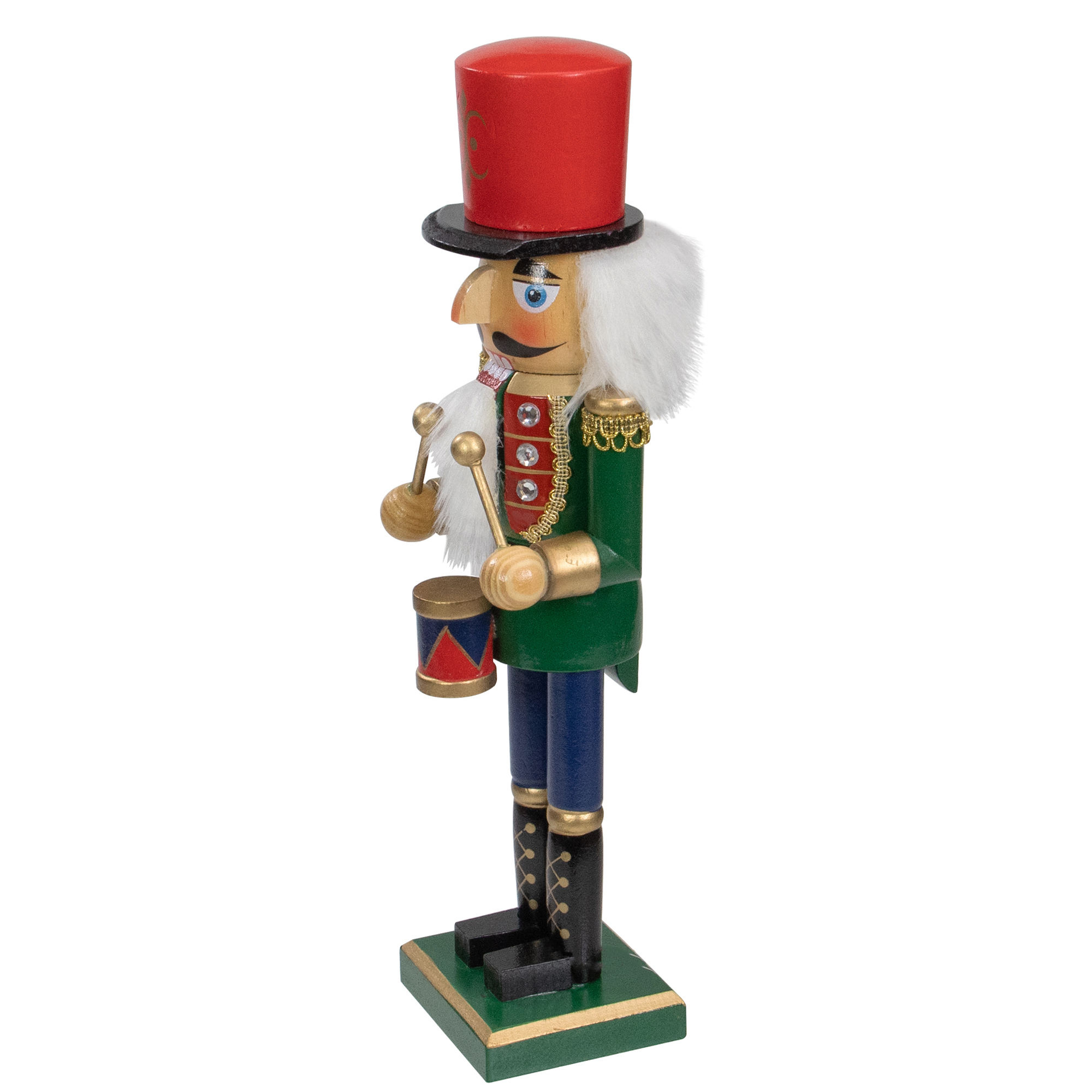 14" Decorative Green Red and Gold Wooden Christmas Nutcracker Drummer