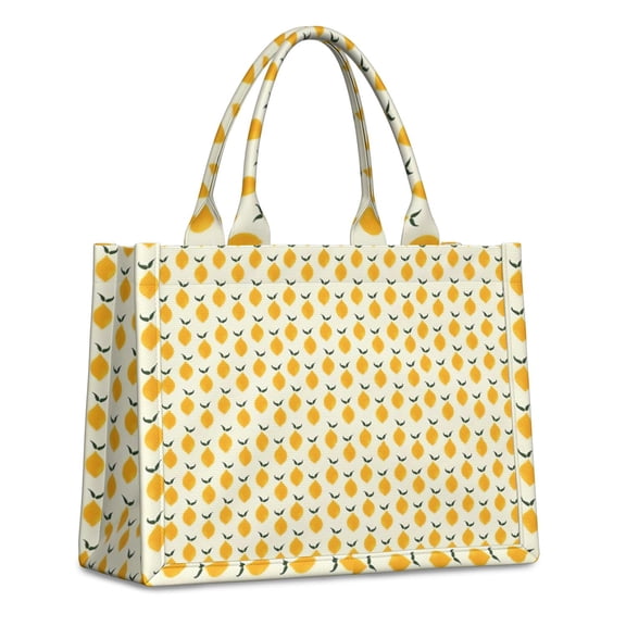 Large Capacity Tote Bag,Yellow Lemon Fruit Repeat Beige Pattern Handbag Fashion Luxury Tote Bag,15.7"x13"x 5.1" Inches,Laptop Compatible