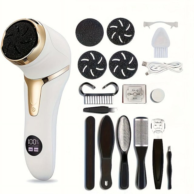 HAOAN 1pc Professional Rechargeable Electric Callus Remover Portable Foot File Pedicure Tool Kit USB Charging Plastic Odorless with 1500mAh Lithium Battery for Dead Skin & Hard Crac