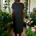 thumbnail image 4 of Ahabrexf Linen Casual Dress for Women V Neck Long Sleeve Solid Color Dress 1 Pc, 4 of 7