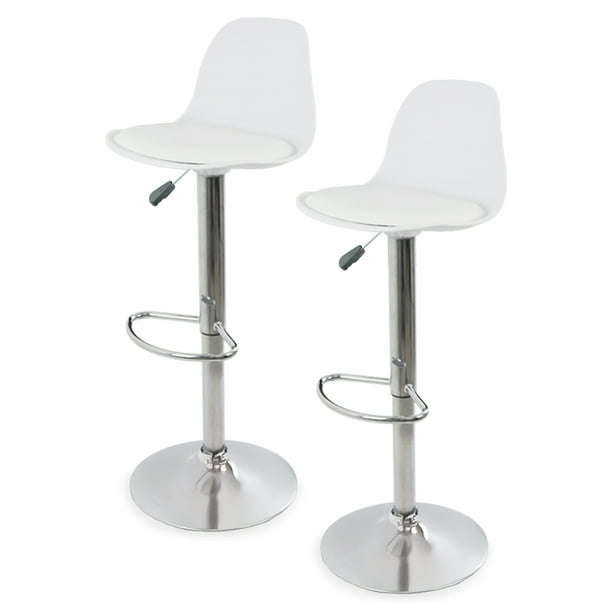 Sillas para Bar y Barra de Cocina con Respaldo y Reposapies de Altura Ajustable Banco Taburete Giratorio con Asiento Acolchado de Diseño Moderno Set 2 Piezas Blanco