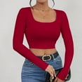 thumbnail image 3 of STETMN Women's Ribbed Crop Top Square Neck Tight Fall Long Sleeve Blouse Sexy Date Shirts, 3 of 3