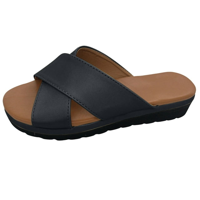 yulier Womens Wedge Sandals Summer Outdoor Cross-Strap Slide Sandals Open Toe Platform Slippers Beach Sandals