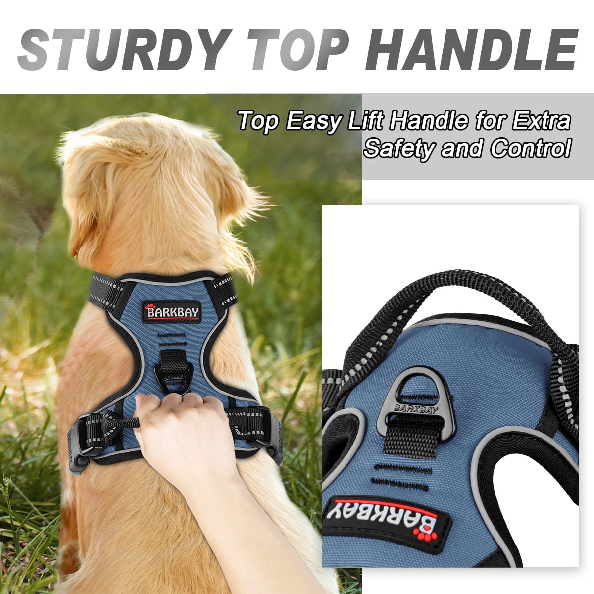 BARKBAY No Pull Dog Harness Front Clip Heavy Duty Reflective Easy Control Handle for Large Dog Walking(Navy,L)