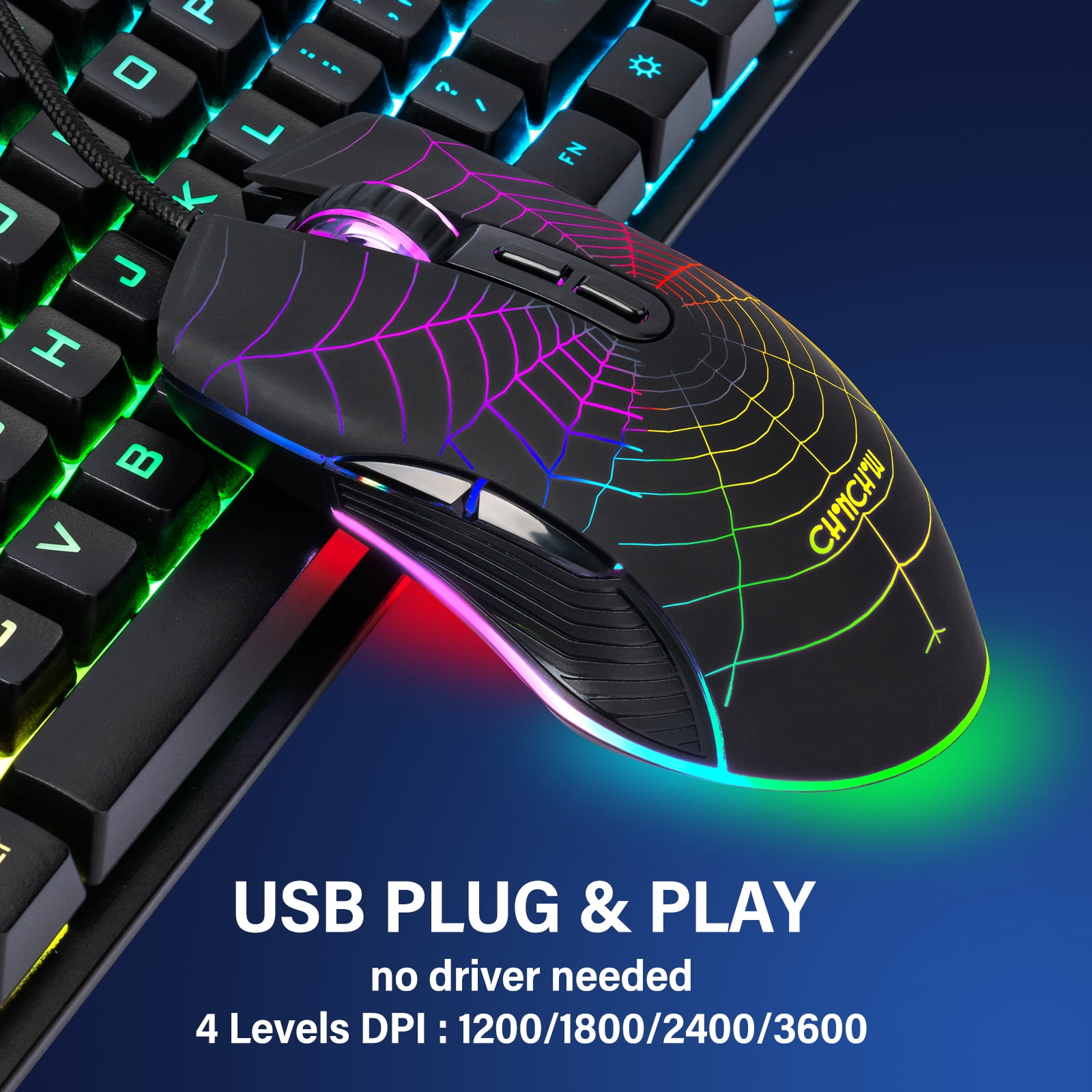 CHONCHOW Wired Gaming Keyboard and Mouse, gaming keyboard RGB Mouse,Multimedia Keys ,Anti-ghosting Keys, Spill-Resistant for PC PS5 PS4 Xbox One