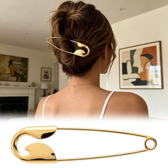Metal Safety Pin Hair Clips for Women, Durable Punk Aesthetic Hair Styling Accessories for Buns, Updos and French Twists (1 Pack)