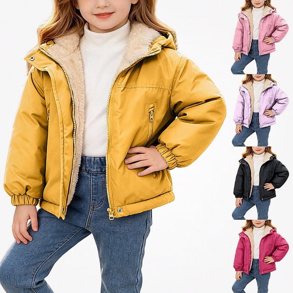 HAOTAGS Girls Coat (18Months-13Years) Cute Warm Thicken Fleece Hooded Long Sleeves Jacket Yellow Size 4T