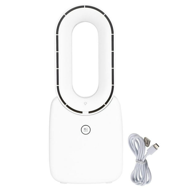 Mini Portable Bladeless Desk Fan with Light USB Charging for Home Office White