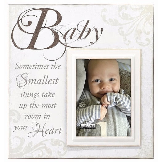 Malden International Designs Crème Silkscreened Wood "Baby" Picture Frame, 5x7, Off White