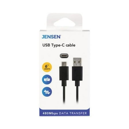 6 ft. USB-A to USB-C Cable, Black - Pack of 6