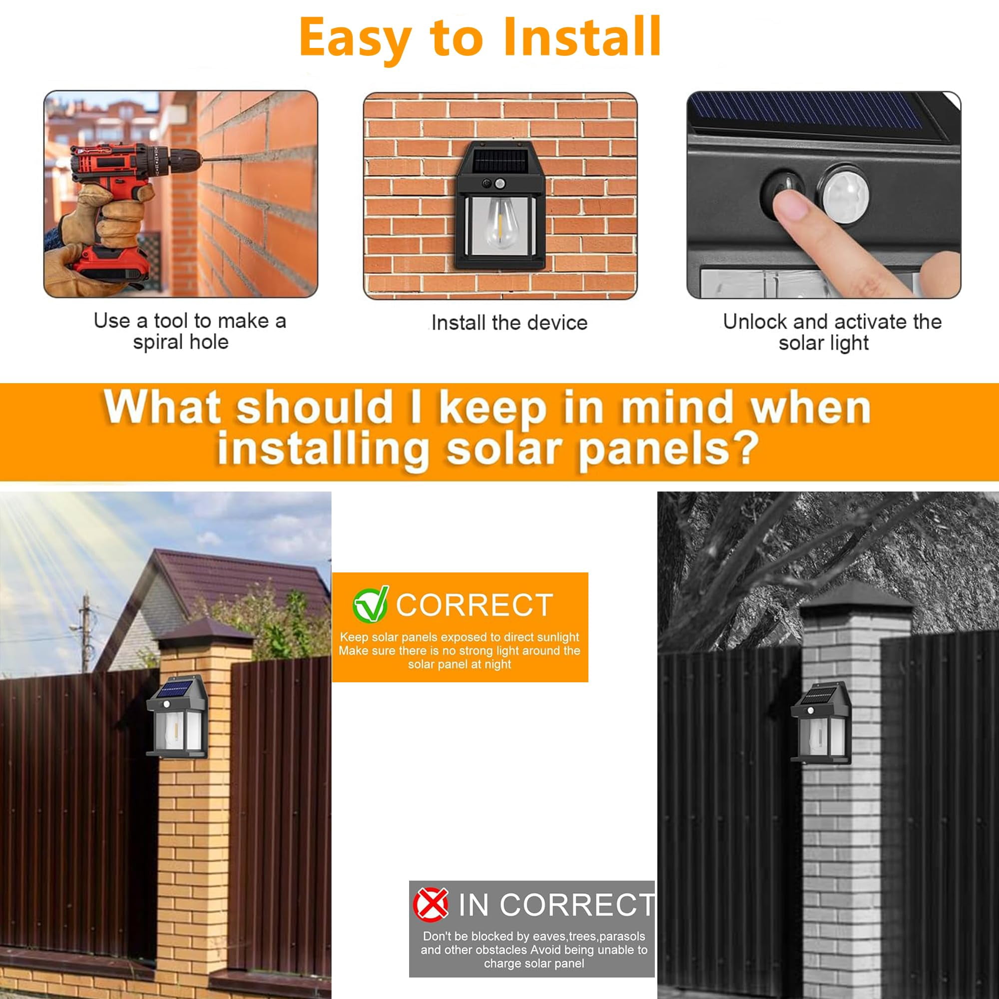 Gytobytle 2 PACK Solar Wall Lights Outdoor, Dusk to Dawn Porch Lights Fixture, Solar Wall Lantern with 3 Modes & Motion Sensor