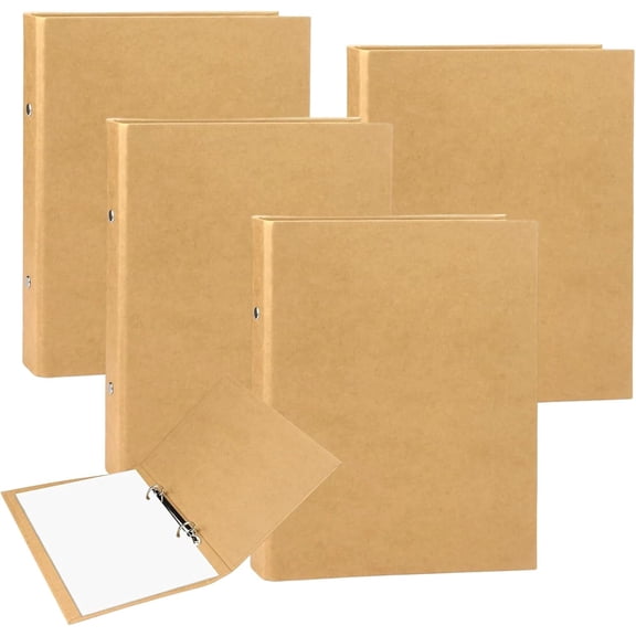 4 Pieces A5 Ring Binder 235 x 175 mm, Refillable A5 2 Ring Binders Folders Kraft Multi-Purpose Storage Binder for Office, Home, School Desk (Brown)