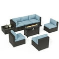 thumbnail image 4 of SUNCROWN 8-Piece Outdoor Patio Furniture Sofa Set All-Weather Wicker Sectional Conversation Set with Modern Glass Coffee Table, Cushions and Fire Pit Table, Haze Blue, 4 of 7