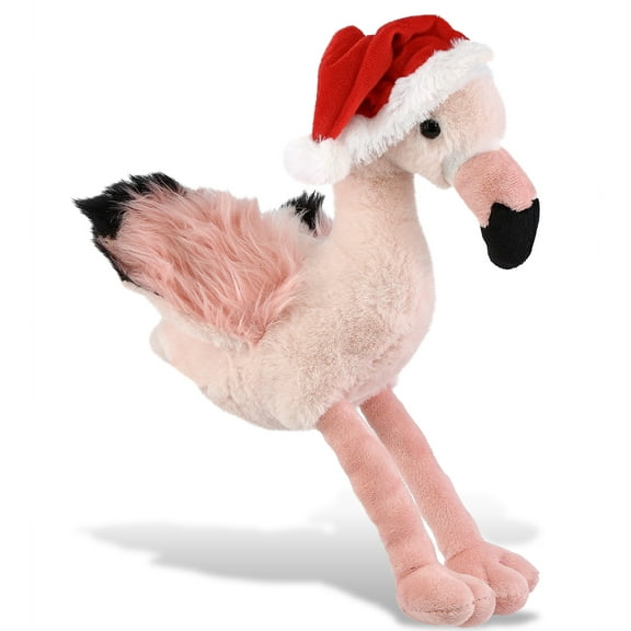 DolliBu Santa Plush Rose Flamingo Stuffed Animal Plush Toy - Super Soft Wild Animal Dress Up with Red Santa Claus Hat, Cute Wild Life Flamingo Gift, Perfect Holiday Christmas Gift - 8.5 Inches