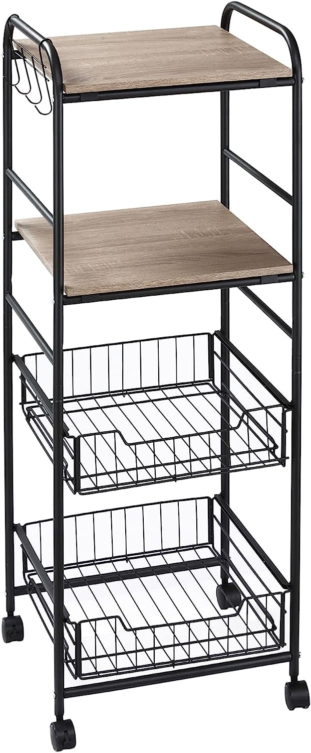 Kitchen Cart With Storage, 16" W Slim Rolling Cart, 4 Tier Kitchen
