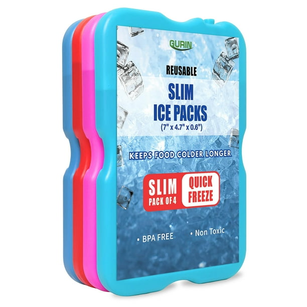 Paquete de 4 paquetes de hielo GURIN Slim, 18 x 12 x 2 cm, de congelación rápida