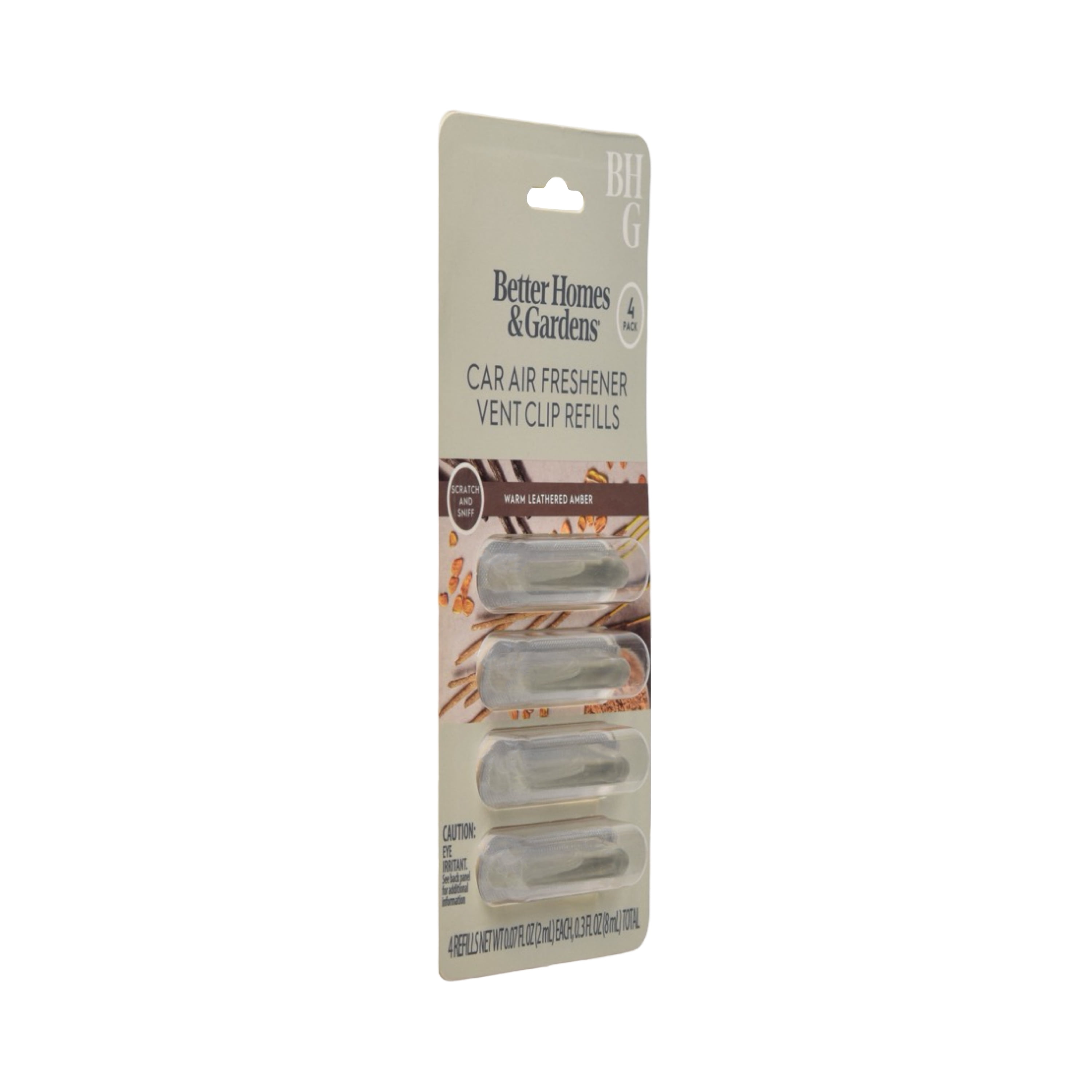 Better Homes & Gardens Warm Leathered Amber Scented Car Vent Diffuser Refill 4 Pack Set, 2 ml