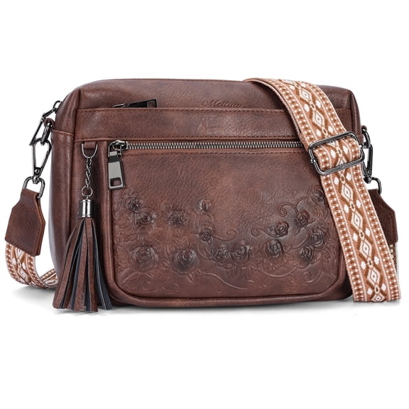 APHISON Crossbody Purse for Women, Rose Embossed Crossbody Phone Handbags with Adjustable Guitar Strap Hollow Everyday Crossbody Holiday Present Outfit Upgrade