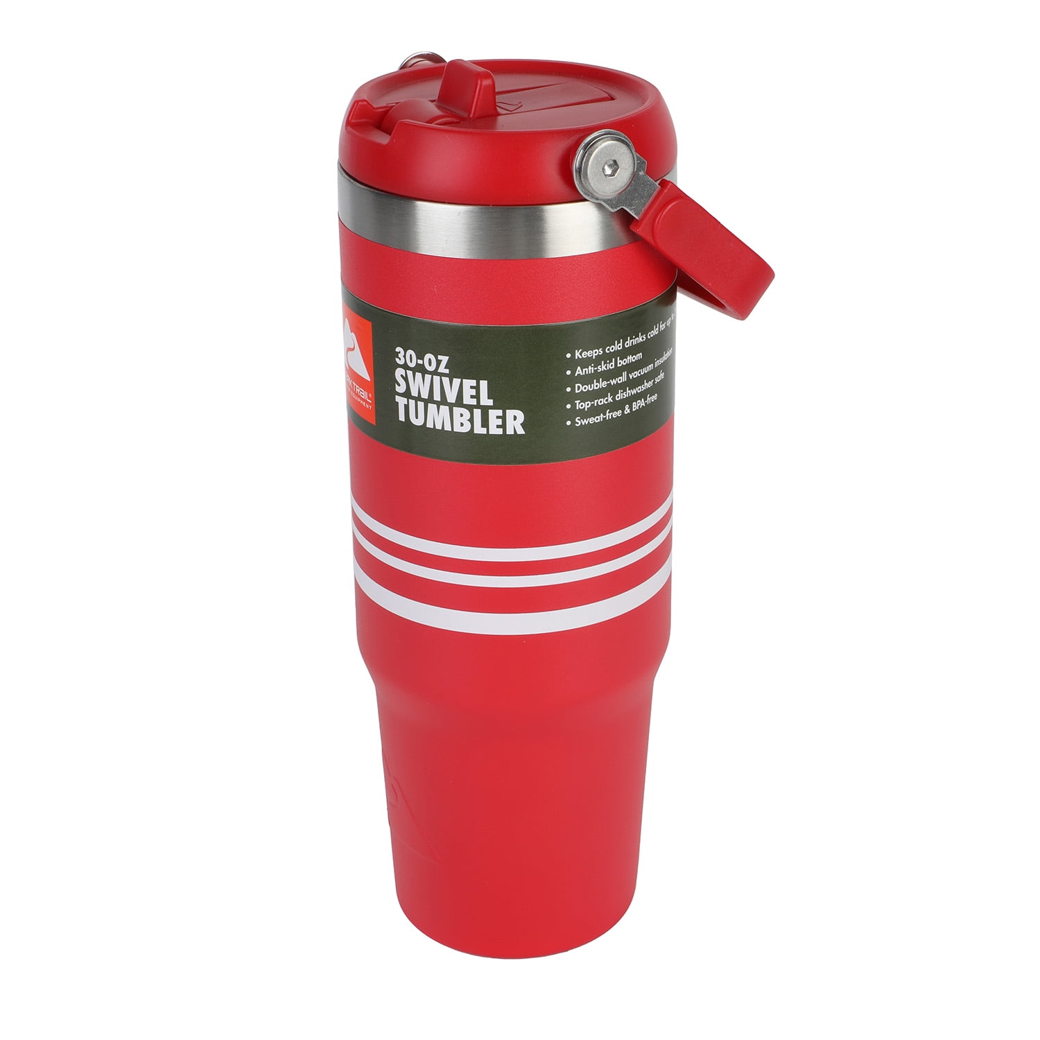 Ozark Trail 30 oz Swivel Tumbler, Red Engine with White Stripe