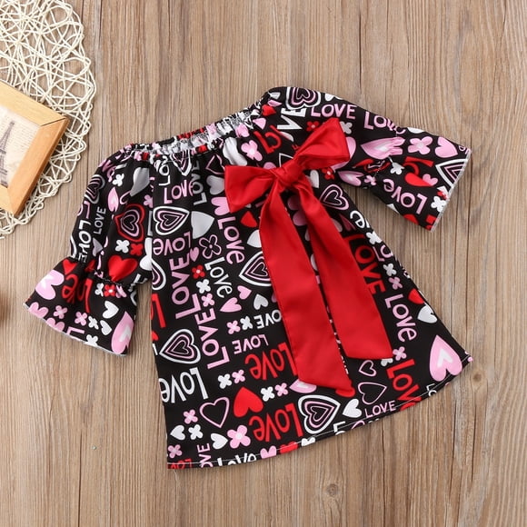 CANIS Robe d'Été pour Tout-Petits Filles Bébé Nœud Papillon Imprimé Amour Saint-Valentin Fête