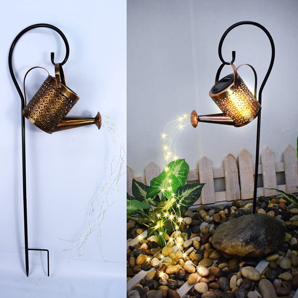 Solar Watering Can with Lights Outdoor, Hanging Solar Lantern, Metal
