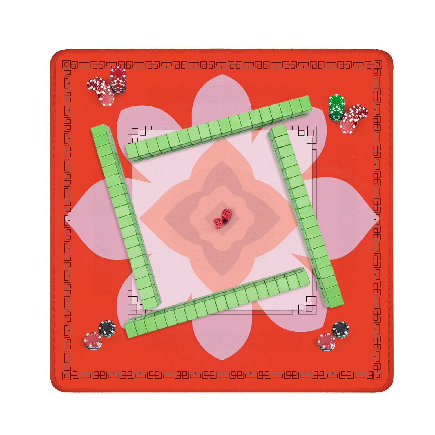 Mahjong Mat 31.5" x 31.5" Abstract Pink Flower Geometric Shapes Vibrant Red Anti-Slip and Noise Reduction Symmetry Design Mahjong Tiles Table Cover for Dominoes Poker Card Board and Tile Games