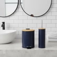 thumbnail image 2 of Navy Blue Bathroom Set with Bamboo Lid - Matte Metal Trash Can and Toilet Brush, 2 of 8
